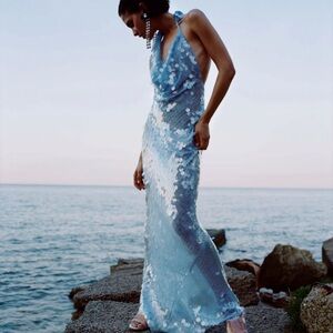 Rat & Boa Blue Anais Sequin Backless Dress